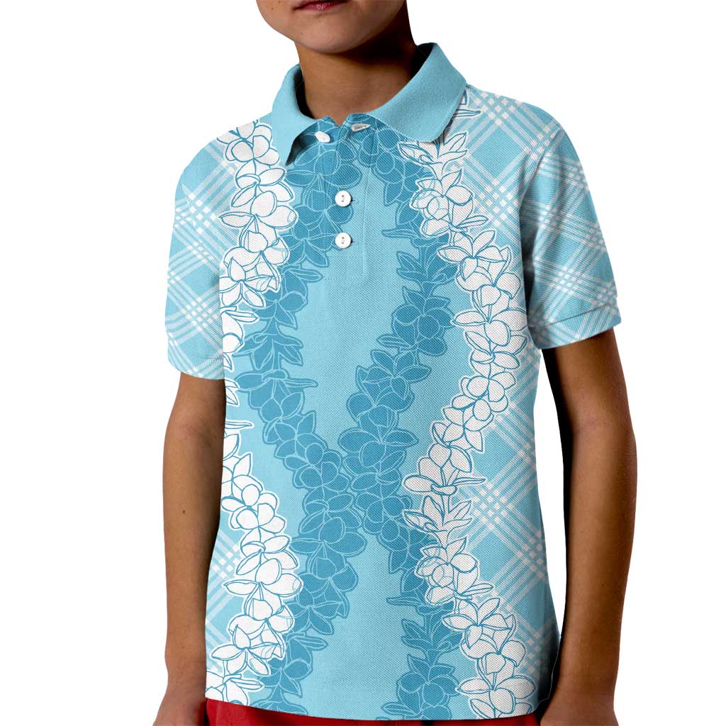 Hawaii Aloha Plumeria Lei Turquoise Palaka Kid Polo Shirt - Polynesian Pride