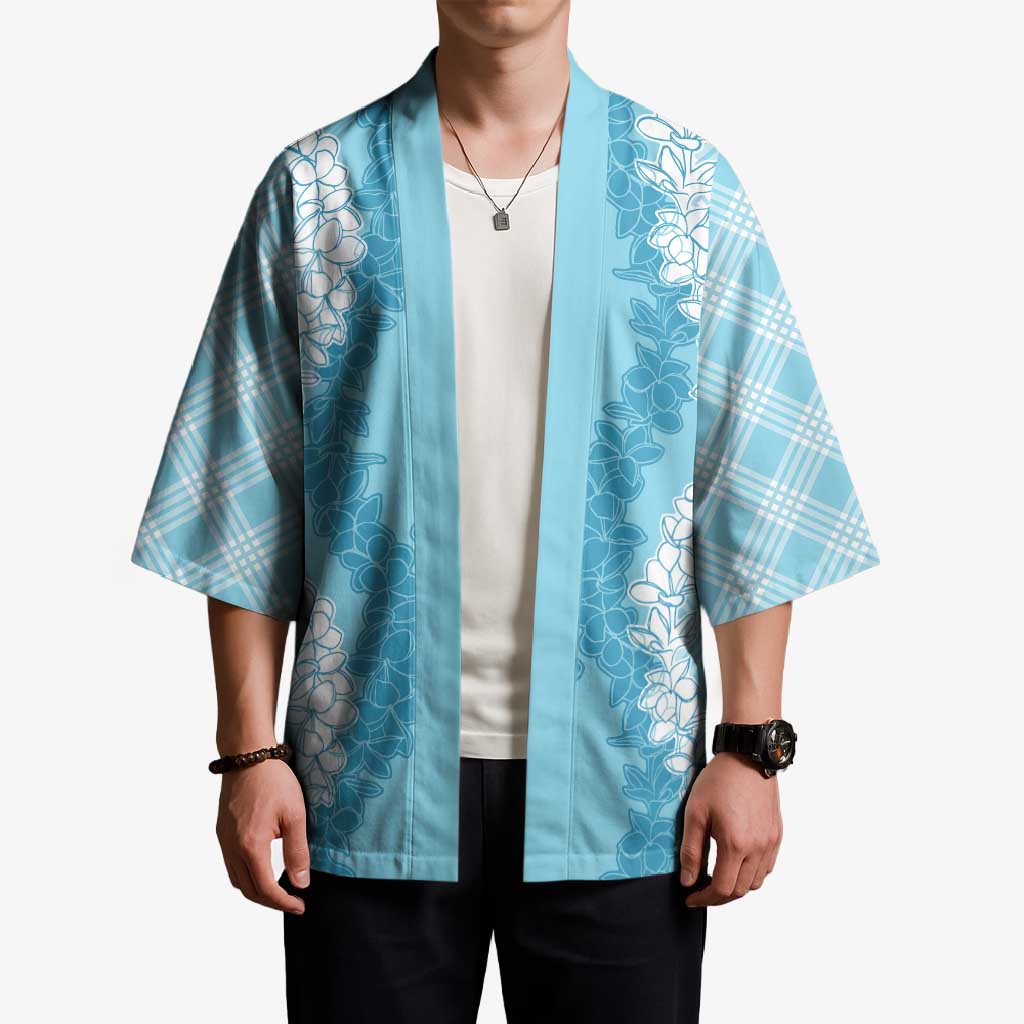 Hawaii Aloha Plumeria Lei Turquoise Palaka Kimono - Polynesian Pride