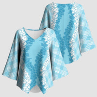 Hawaii Aloha Plumeria Lei Turquoise Palaka Kimono Sleeve Blouse - Polynesian Pride