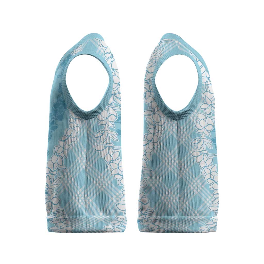 Hawaii Aloha Plumeria Lei Turquoise Palaka Christmas Knitted V-Neck Vest - Polynesian Pride