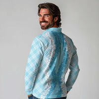 Hawaii Aloha Plumeria Lei Turquoise Palaka Long Sleeve Polo Shirt - Polynesian Pride