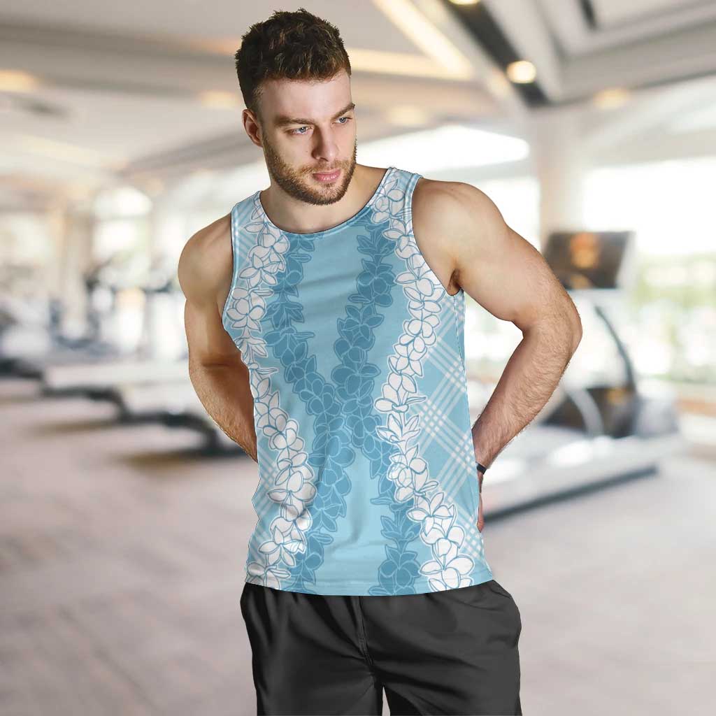 Hawaii Aloha Plumeria Lei Turquoise Palaka Men Tank Top - Polynesian Pride
