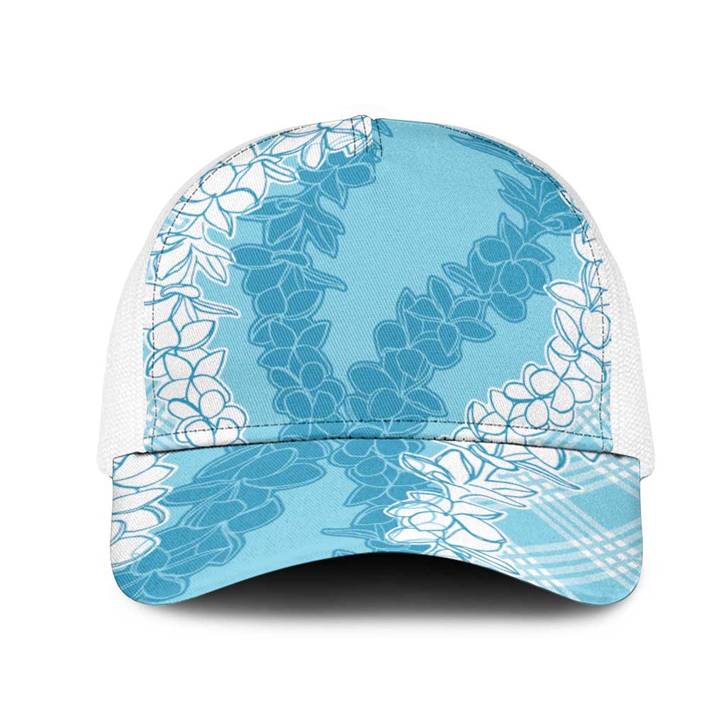 Hawaii Aloha Plumeria Lei Turquoise Palaka Mesh Trucker Cap - Polynesian Pride