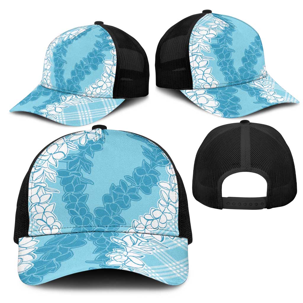Hawaii Aloha Plumeria Lei Turquoise Palaka Mesh Trucker Cap - Polynesian Pride