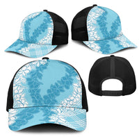 Hawaii Aloha Plumeria Lei Turquoise Palaka Mesh Trucker Cap - Polynesian Pride