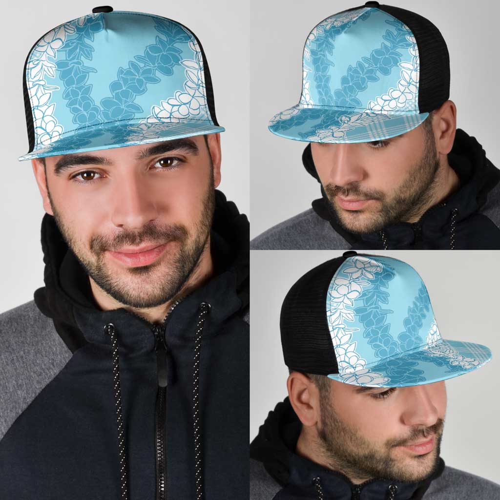 Hawaii Aloha Plumeria Lei Turquoise Palaka Mesh Trucker Cap - Polynesian Pride