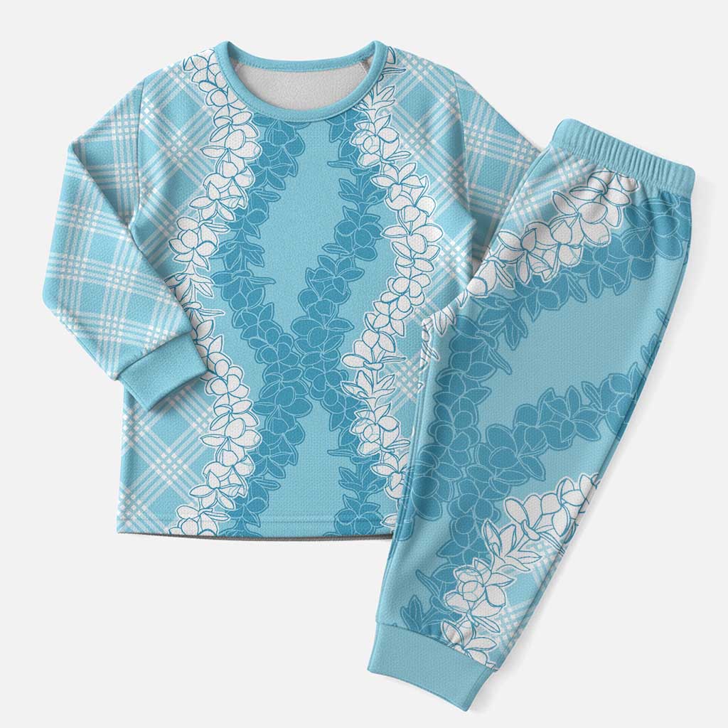 Hawaii Aloha Plumeria Lei Turquoise Palaka Christmas Pajama Set - Polynesian Pride