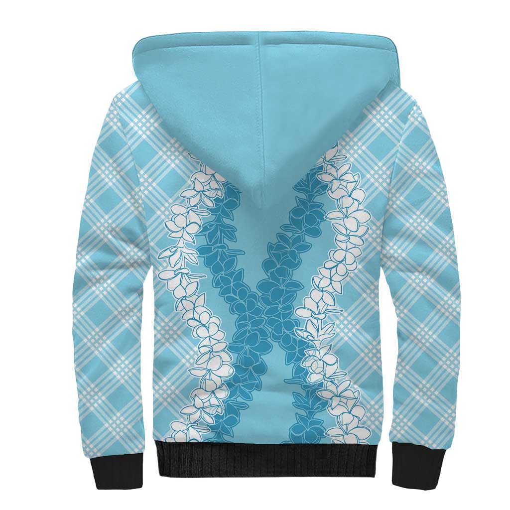 Hawaii Aloha Plumeria Lei Turquoise Palaka Sherpa Hoodie LT7 - Polynesian Pride