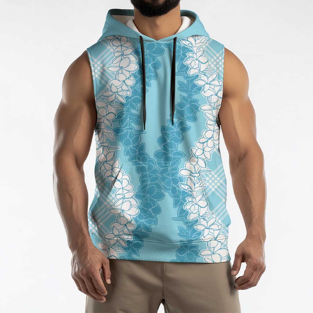 Hawaii Aloha Plumeria Lei Turquoise Palaka Sleeveless Hoodie - Polynesian Pride
