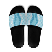 Hawaii Aloha Plumeria Lei Turquoise Palaka Slide Sandals - Polynesian Pride