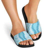 Hawaii Aloha Plumeria Lei Turquoise Palaka Slide Sandals - Polynesian Pride
