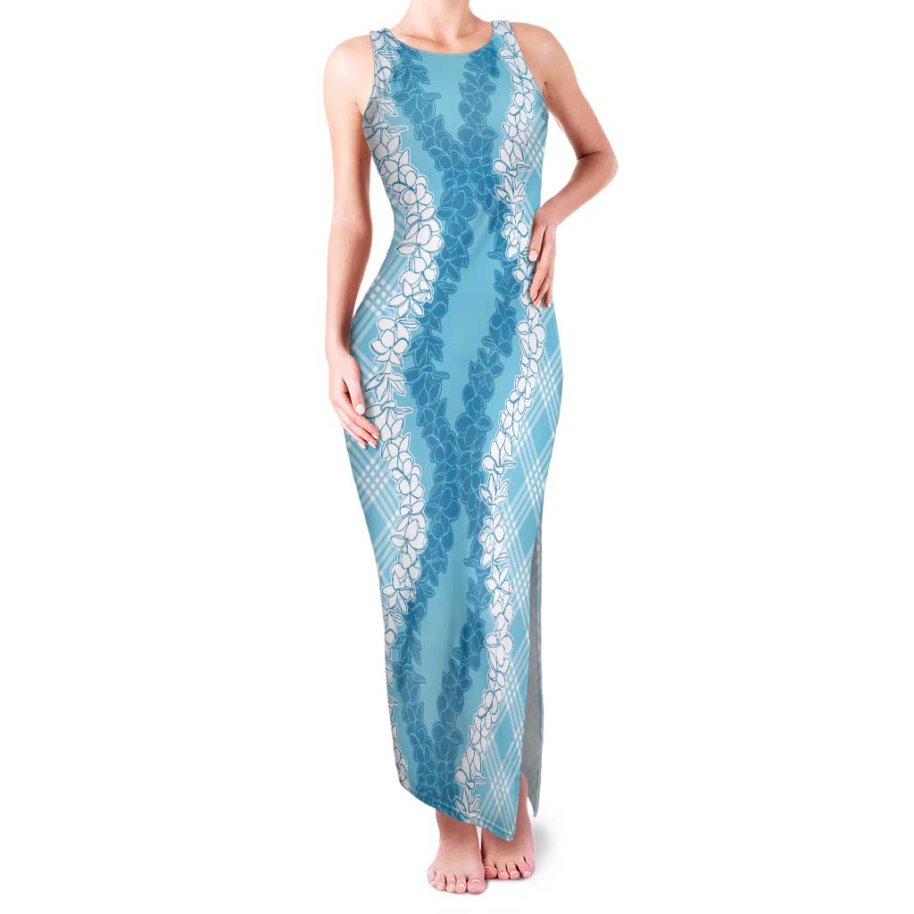 Hawaii Aloha Plumeria Lei Turquoise Palaka Tank Maxi Dress - Polynesian Pride
