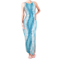 Hawaii Aloha Plumeria Lei Turquoise Palaka Tank Maxi Dress - Polynesian Pride