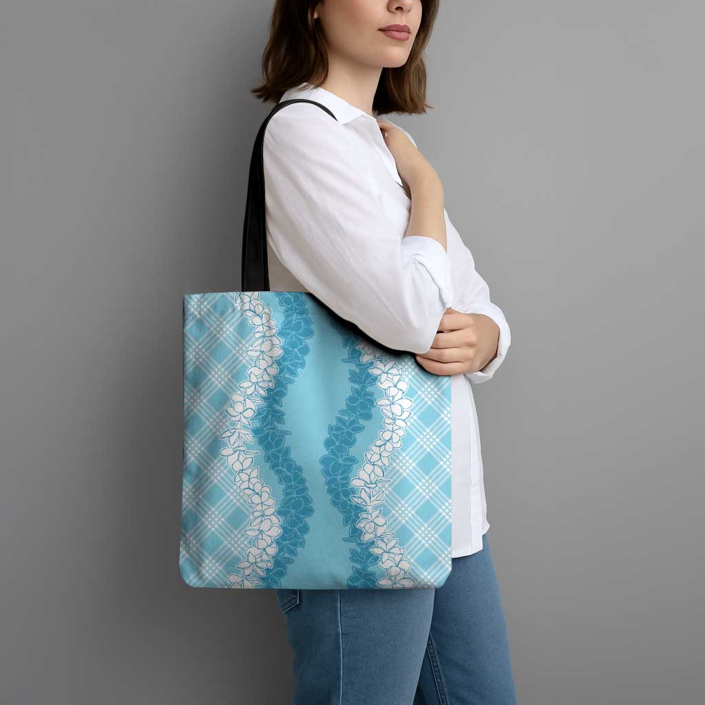 Hawaii Aloha Plumeria Lei Turquoise Palaka Tote Bag - Polynesian Pride