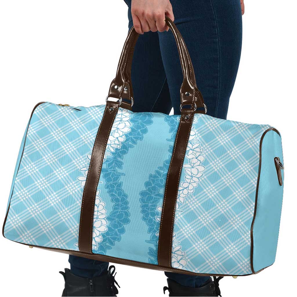Hawaii Aloha Plumeria Lei Turquoise Palaka Travel Bag - Polynesian Pride