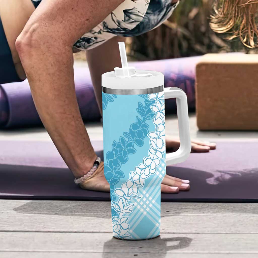 Hawaii Aloha Plumeria Lei Turquoise Palaka Tumbler With Handle - Polynesian Pride