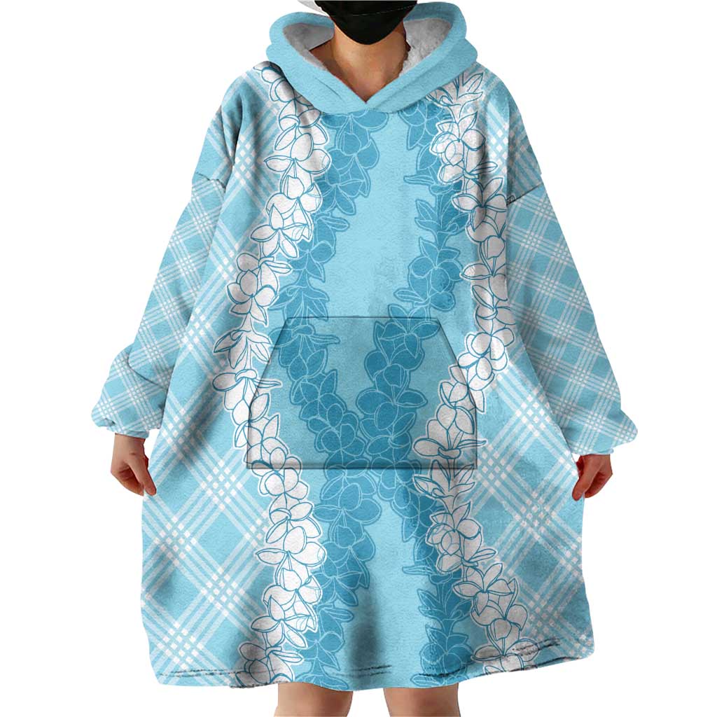 Hawaii Aloha Plumeria Lei Turquoise Palaka Wearable Blanket Hoodie - Polynesian Pride