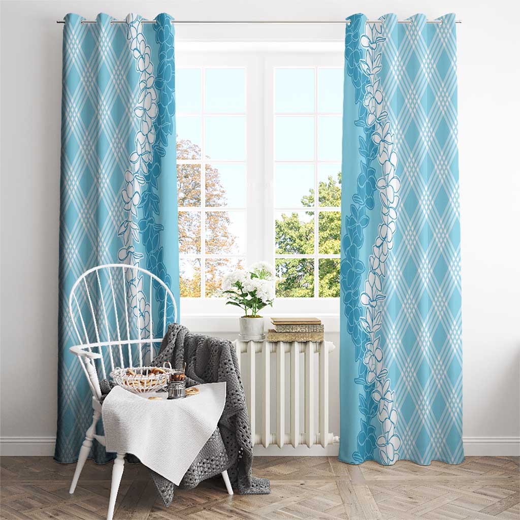 Hawaii Aloha Plumeria Lei Turquoise Palaka Window Curtain - Polynesian Pride