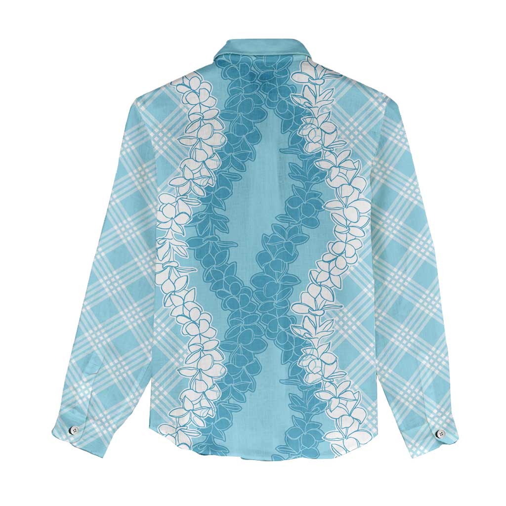 Hawaii Aloha Plumeria Lei Turquoise Palaka Women Casual Shirt - Polynesian Pride