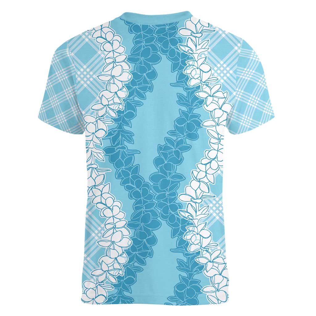 Hawaii Aloha Plumeria Lei Turquoise Palaka Women V-Neck T-Shirt - Polynesian Pride