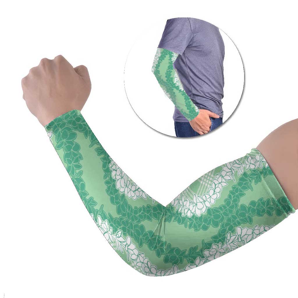 Hawaii Aloha Plumeria Lei Mint Palaka Arm Sleeves - Polynesian Pride
