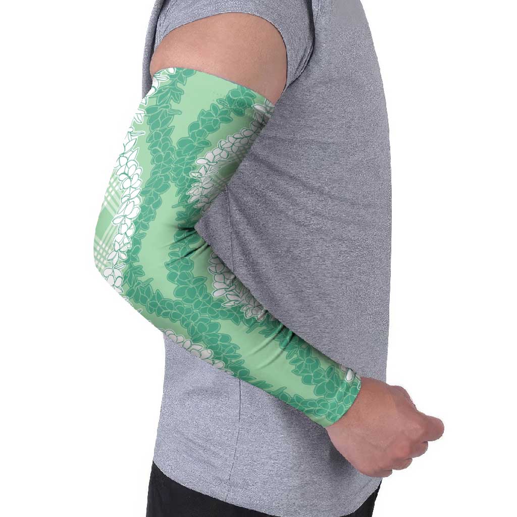 Hawaii Aloha Plumeria Lei Mint Palaka Arm Sleeves - Polynesian Pride