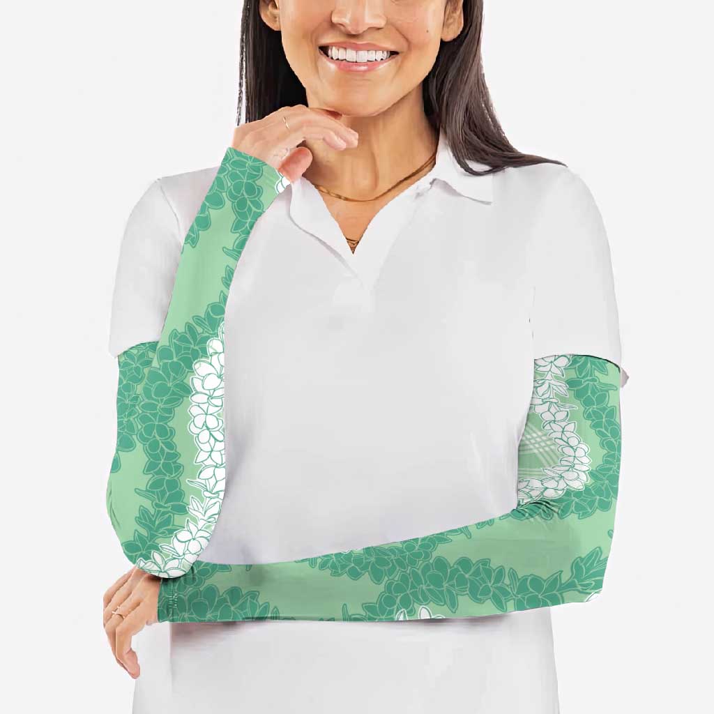 Hawaii Aloha Plumeria Lei Mint Palaka Arm Sleeves - Polynesian Pride