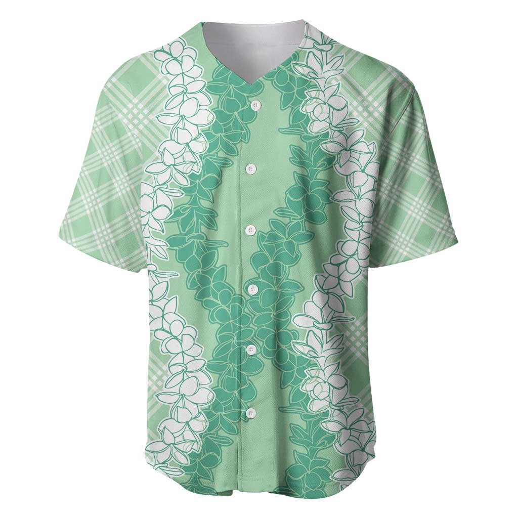 Hawaii Aloha Plumeria Lei Mint Palaka Baseball Jersey - Polynesian Pride