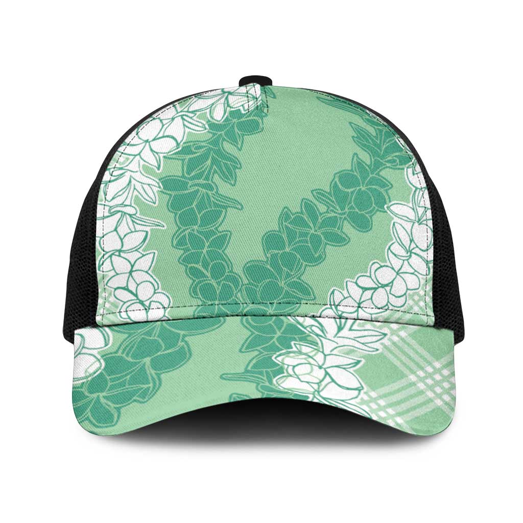 Hawaii Aloha Plumeria Lei Mint Palaka Baseball Net Cap - Polynesian Pride