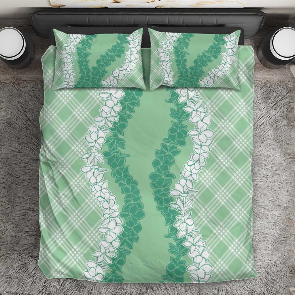 Hawaii Aloha Plumeria Lei Mint Palaka Bedding Set - Polynesian Pride