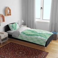 Hawaii Aloha Plumeria Lei Mint Palaka Bedding Set - Polynesian Pride