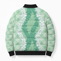 Hawaii Aloha Plumeria Lei Mint Palaka Bomber Puffer Jacket - Polynesian Pride