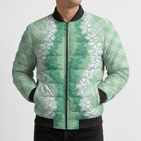 Hawaii Aloha Plumeria Lei Mint Palaka Bomber Puffer Jacket - Polynesian Pride