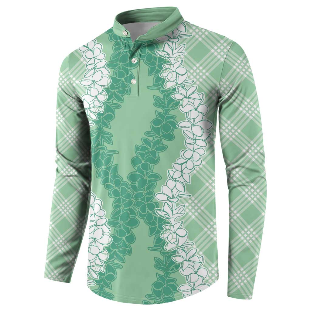 Hawaii Aloha Plumeria Lei Mint Palaka Button Sweatshirt - Polynesian Pride