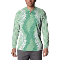 Hawaii Aloha Plumeria Lei Mint Palaka Button Sweatshirt - Polynesian Pride