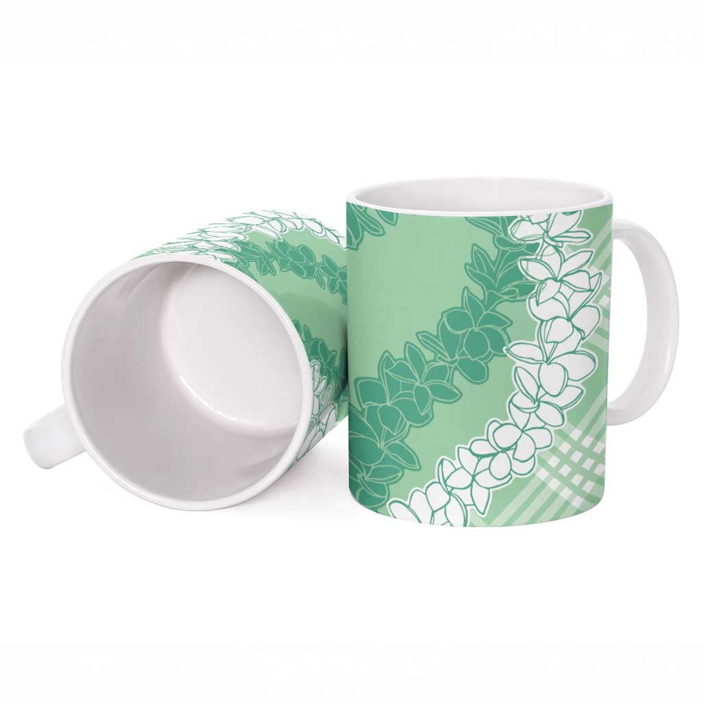 Hawaii Aloha Plumeria Lei Mint Palaka Ceramic Mug - Polynesian Pride