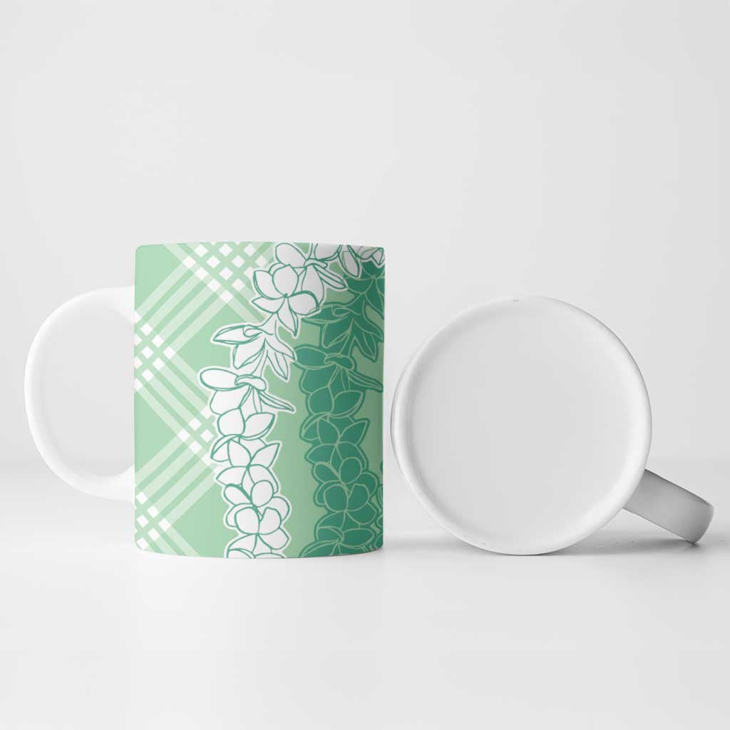 Hawaii Aloha Plumeria Lei Mint Palaka Ceramic Mug - Polynesian Pride