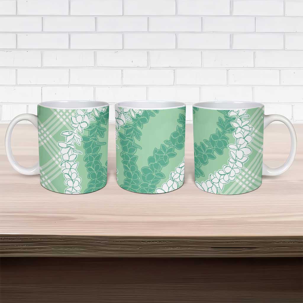 Hawaii Aloha Plumeria Lei Mint Palaka Ceramic Mug - Polynesian Pride