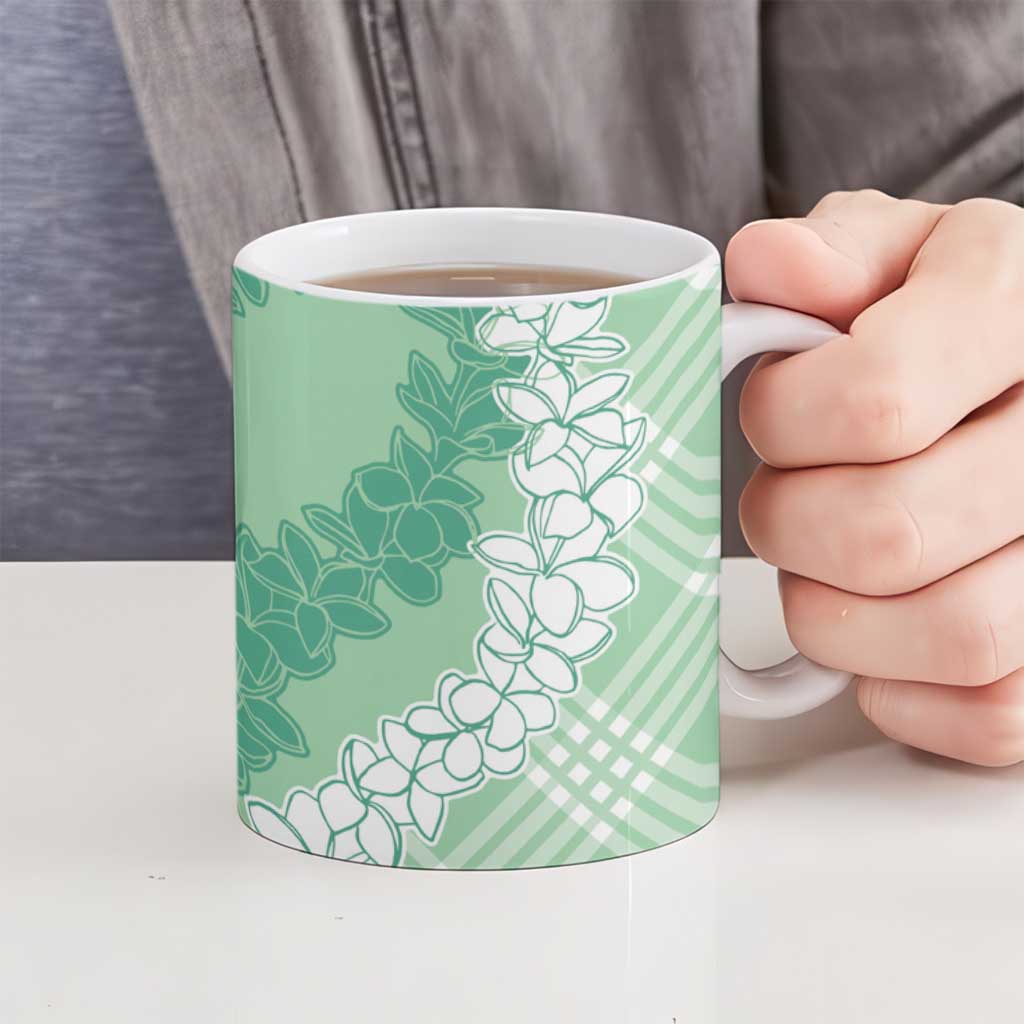 Hawaii Aloha Plumeria Lei Mint Palaka Ceramic Mug - Polynesian Pride