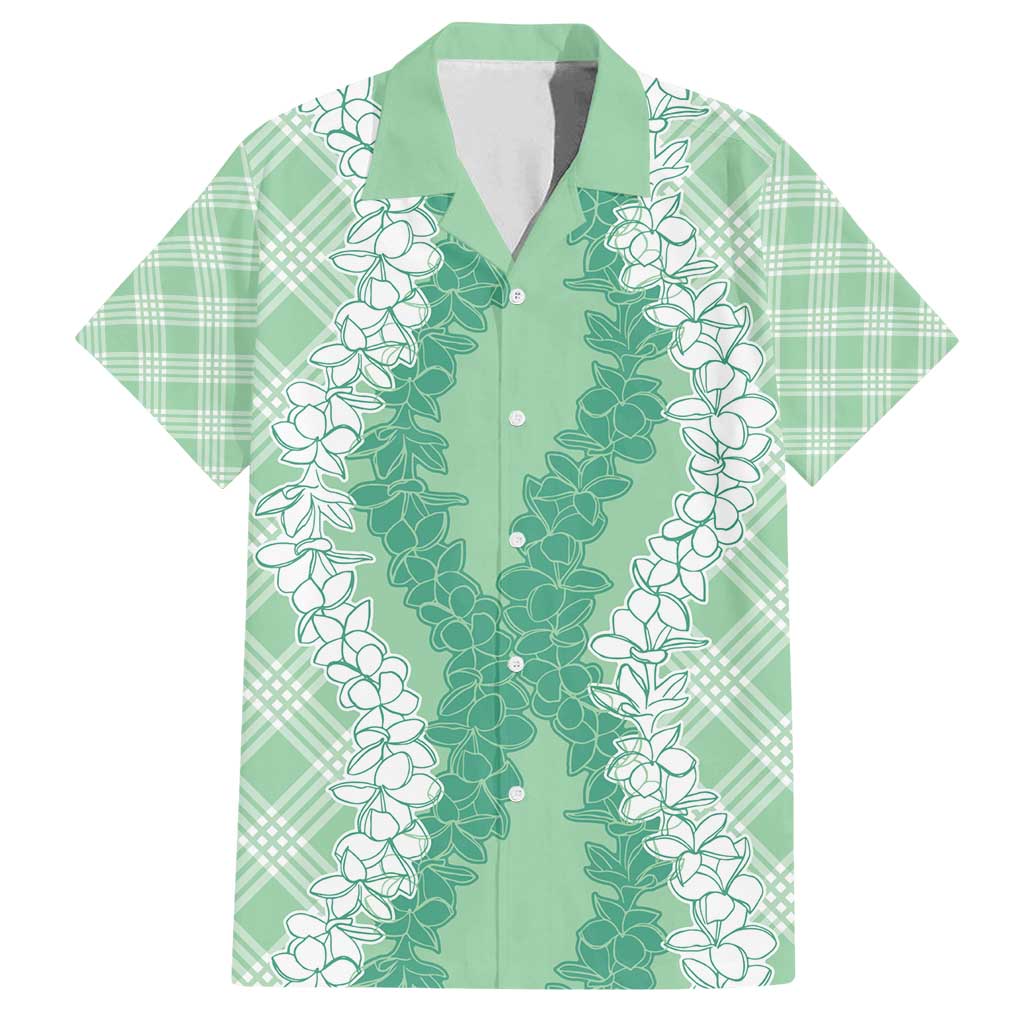 Hawaii Aloha Plumeria Lei Mint Palaka Family Matching Long Sleeve Bodycon Dress and Hawaiian Shirt LT7 Dad's Shirt - Short Sleeve Mint - Polynesian Pride