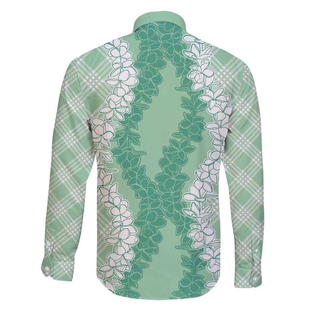 Hawaii Aloha Plumeria Lei Mint Palaka Family Matching Long Sleeve Bodycon Dress and Hawaiian Shirt LT7 - Polynesian Pride
