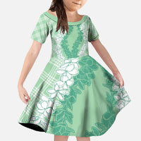 Hawaii Aloha Plumeria Lei Mint Palaka Family Matching Mermaid Dress and Hawaiian Shirt LT7 Daughter's Dress Mint - Polynesian Pride
