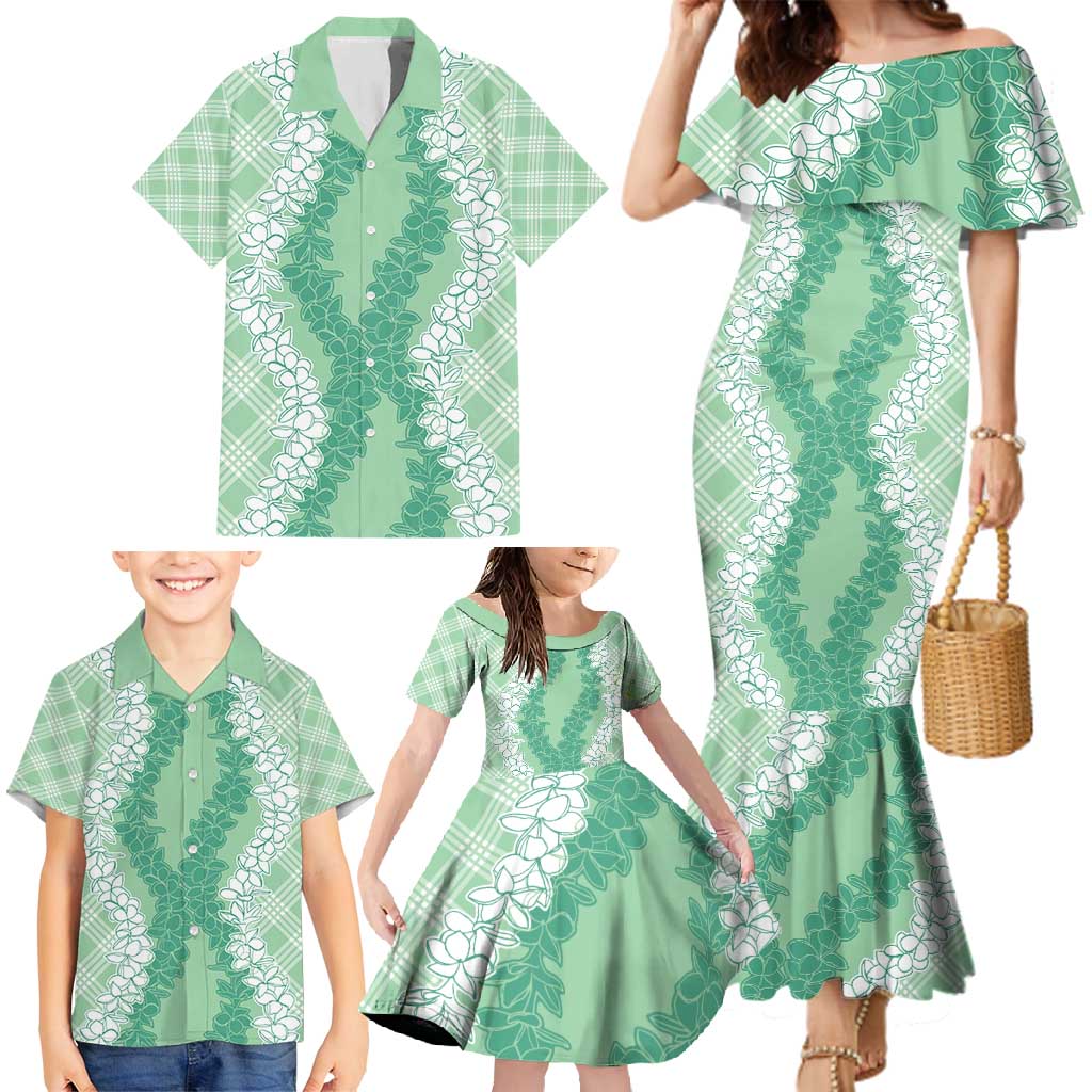Hawaii Aloha Plumeria Lei Mint Palaka Family Matching Mermaid Dress and Hawaiian Shirt LT7 - Polynesian Pride