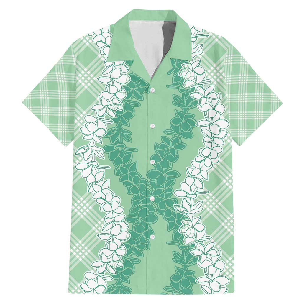 Hawaii Aloha Plumeria Lei Mint Palaka Family Matching Mermaid Dress and Hawaiian Shirt LT7 Dad's Shirt - Short Sleeve Mint - Polynesian Pride