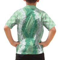 Hawaii Aloha Plumeria Lei Mint Palaka Family Matching Off The Shoulder Long Sleeve Dress and Hawaiian Shirt LT7 - Polynesian Pride