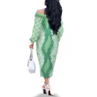 Hawaii Aloha Plumeria Lei Mint Palaka Family Matching Off The Shoulder Long Sleeve Dress and Hawaiian Shirt LT7 - Polynesian Pride