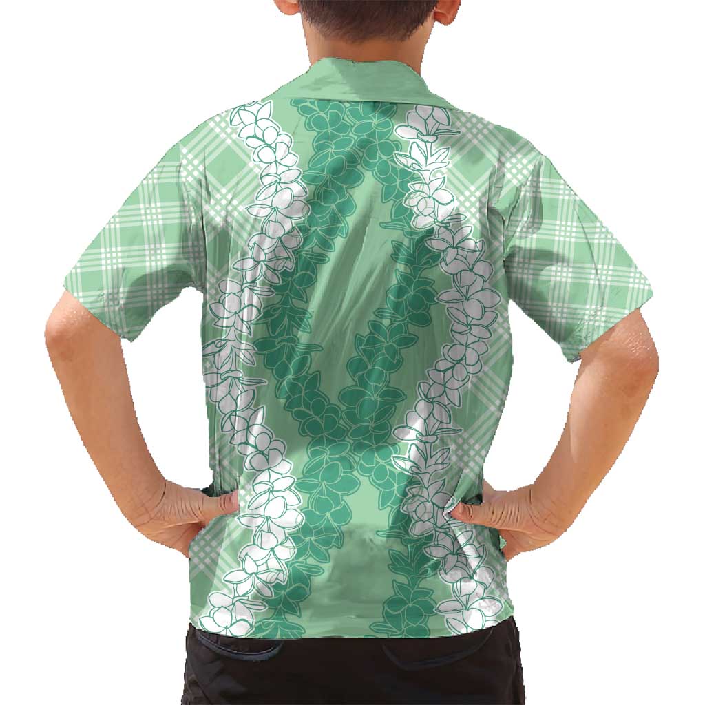 Hawaii Aloha Plumeria Lei Mint Palaka Family Matching Off Shoulder Maxi Dress and Hawaiian Shirt LT7 - Polynesian Pride