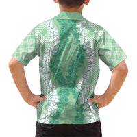 Hawaii Aloha Plumeria Lei Mint Palaka Family Matching Off Shoulder Maxi Dress and Hawaiian Shirt LT7 - Polynesian Pride