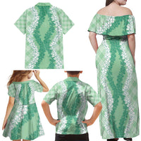 Hawaii Aloha Plumeria Lei Mint Palaka Family Matching Off Shoulder Maxi Dress and Hawaiian Shirt LT7 - Polynesian Pride