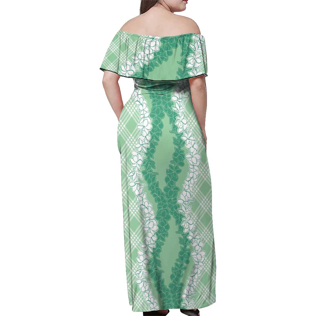 Hawaii Aloha Plumeria Lei Mint Palaka Family Matching Off Shoulder Maxi Dress and Hawaiian Shirt LT7 - Polynesian Pride